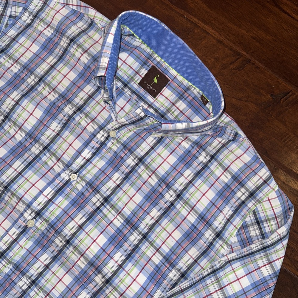 Tailorbyrd Dress Shirt Big & Tall 3XLT‎ Blue White Plaid Casual Button Up